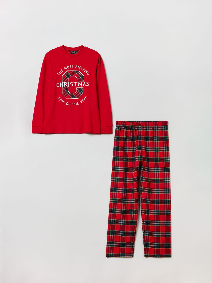 Pigiama tartan con ricamo lettering_0