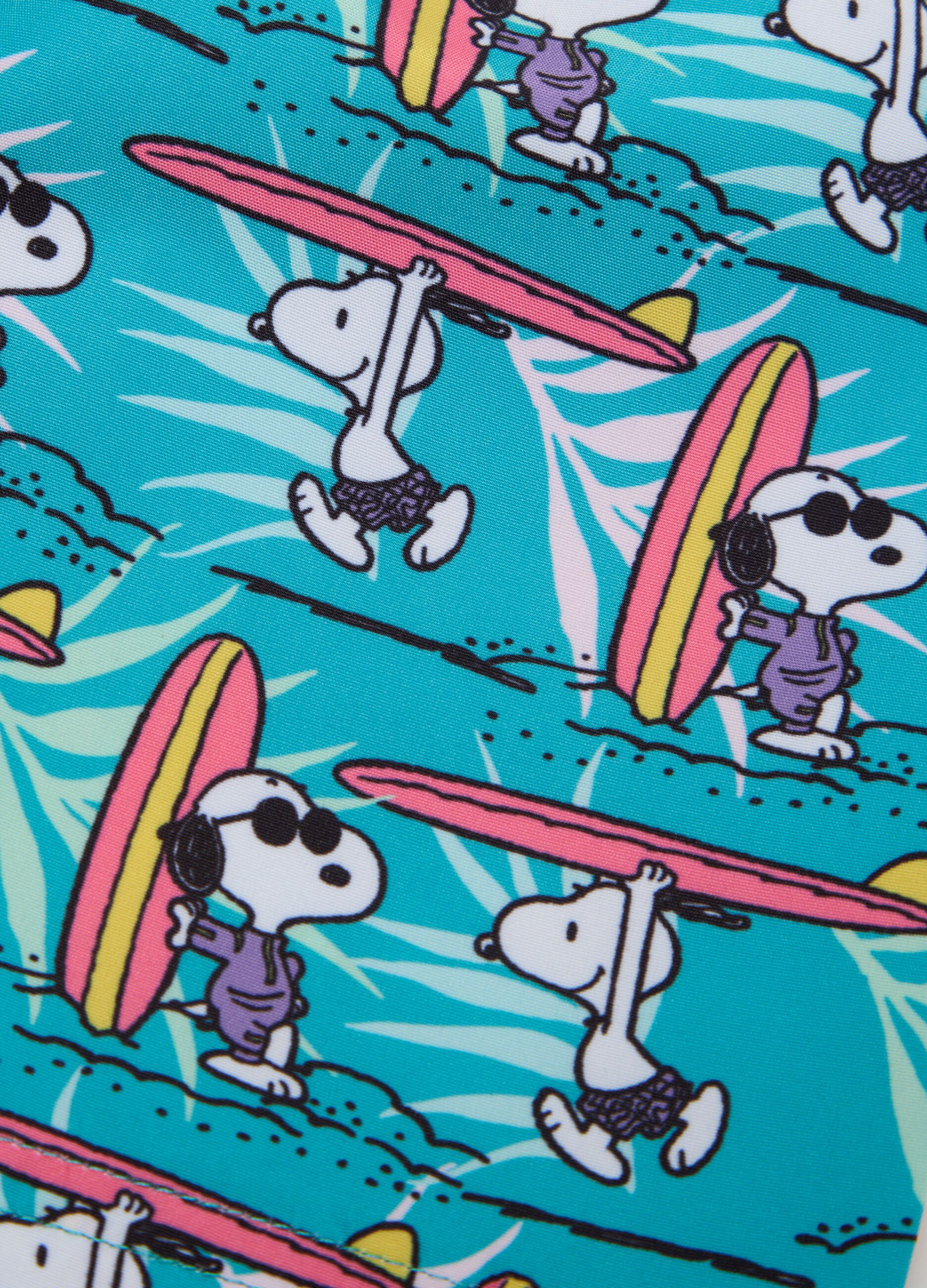 Costume da bagno da bambino in tessuto multicolor con stampa Snoopy e vita elasticizzata