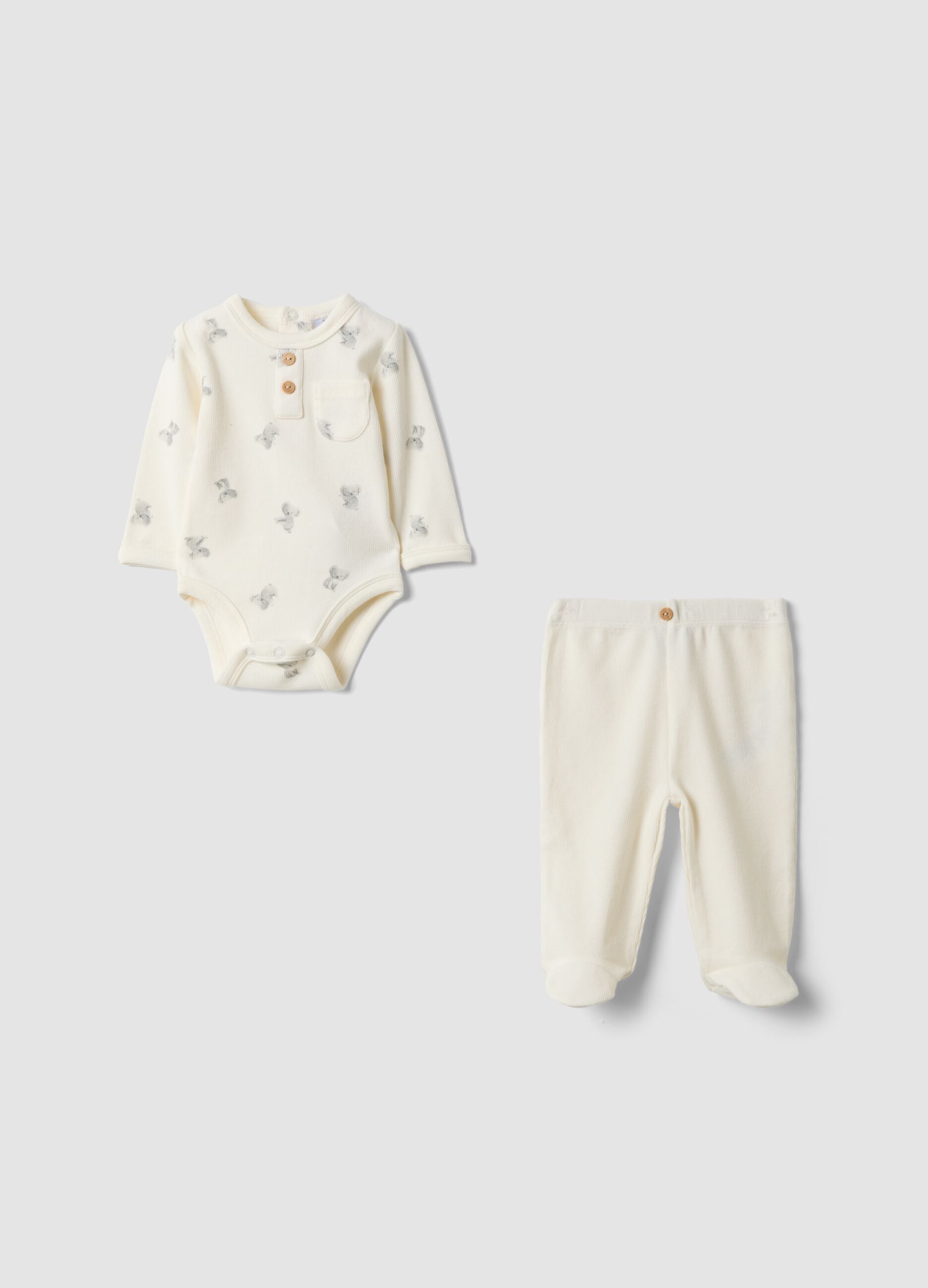 White organic cotton and stretch lyocell set with koala prints