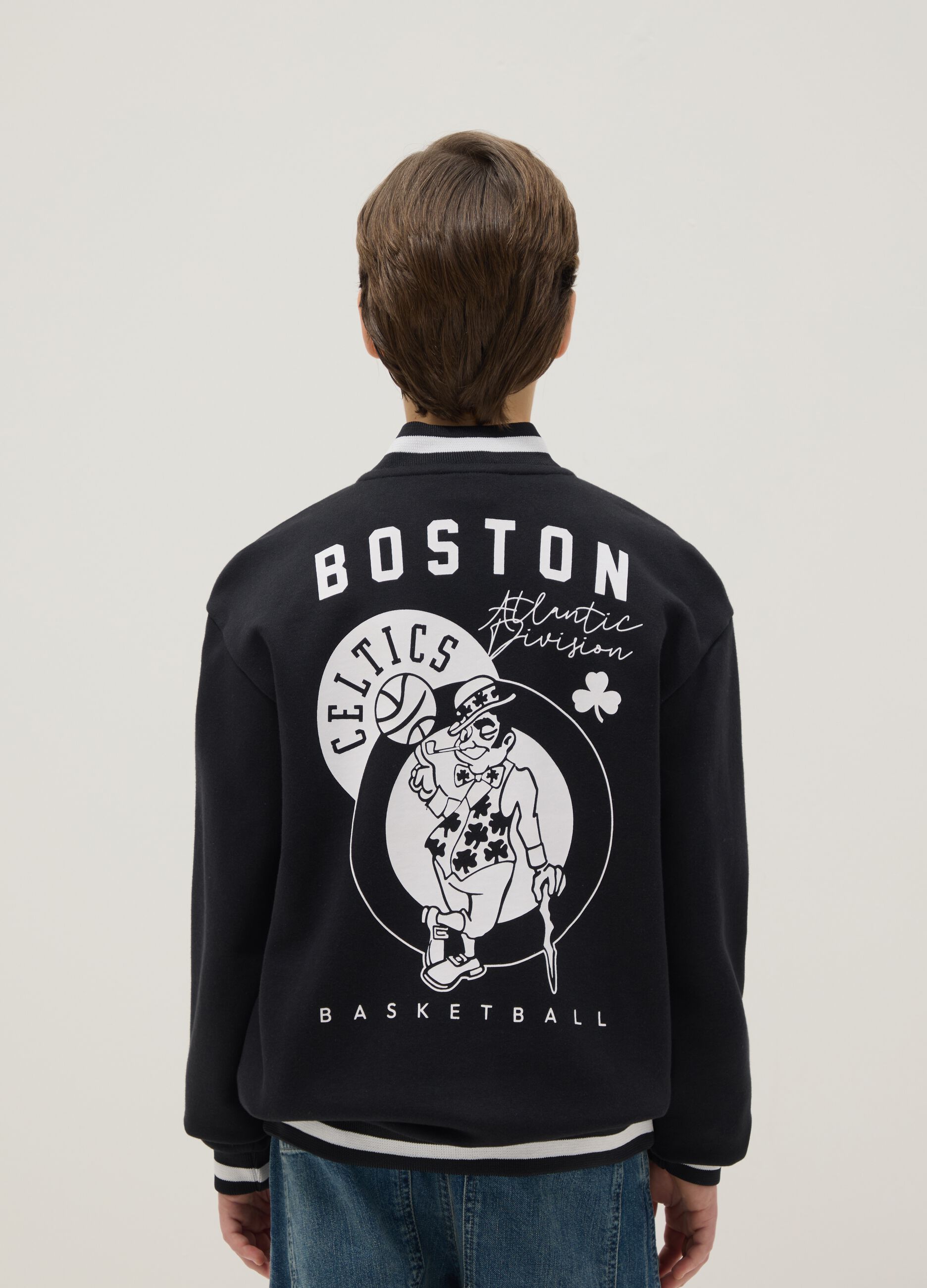 Children's regular fit black cotton-blend jacket with Celtics embroidery
