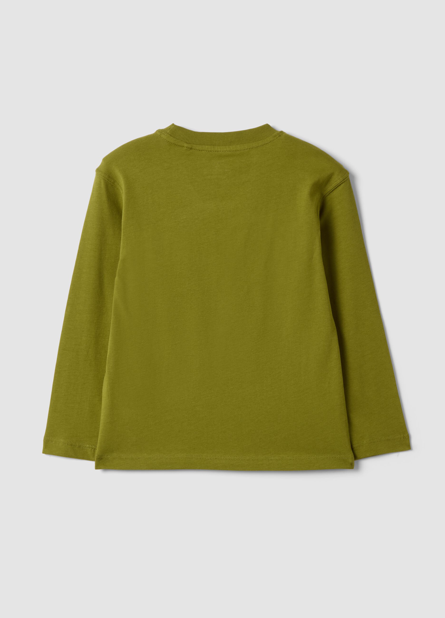 Green oversized T-shirt in pure organic cotton with racing print for boys