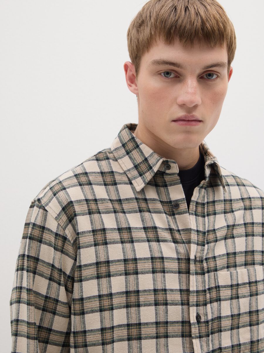 Beige Checked Flannel Shirt_3