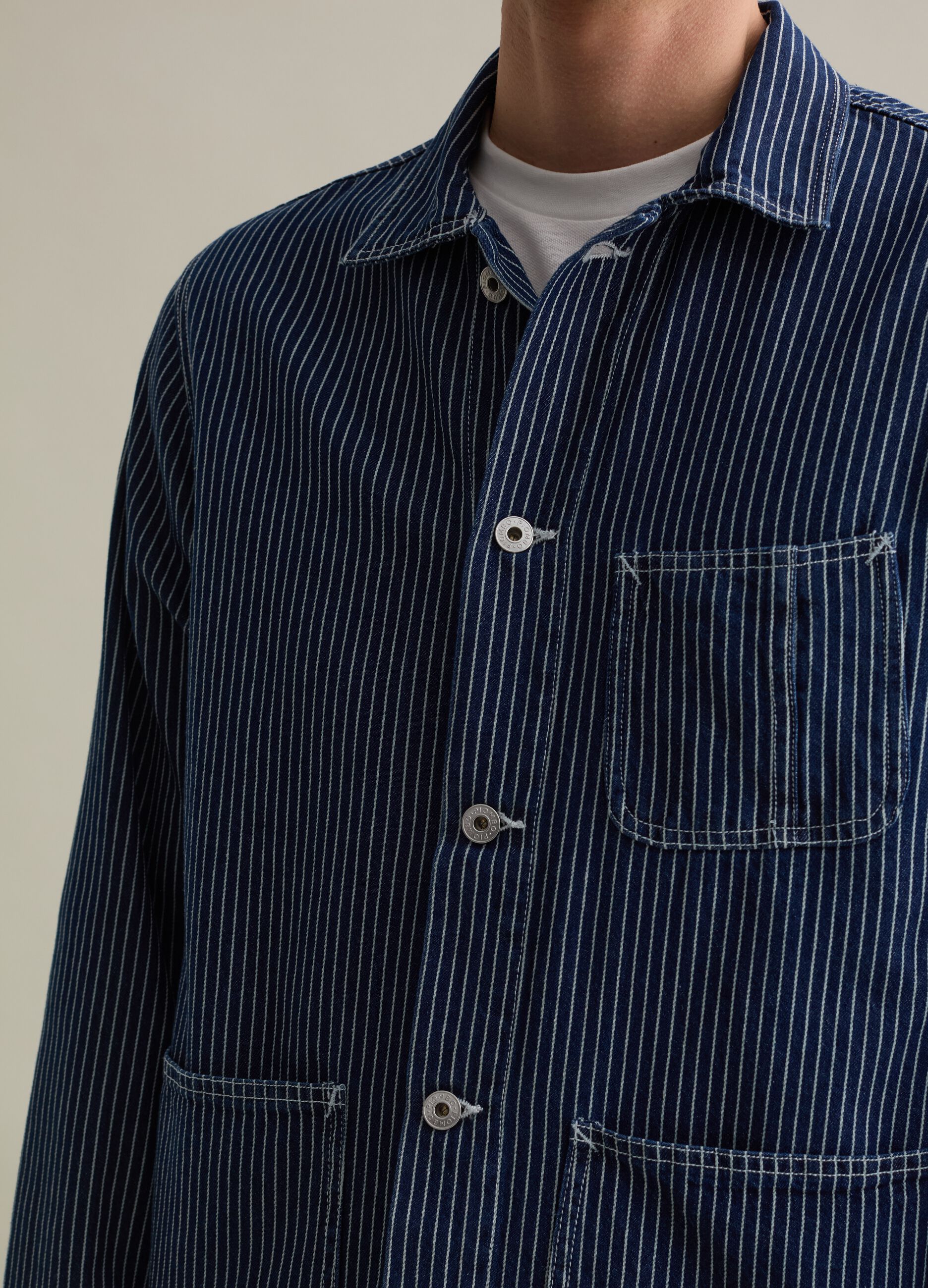Pinstriped worker shacket