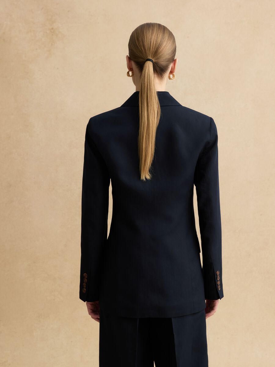 Blue double-breasted blazer in Lyocell and linen, regular fit_3