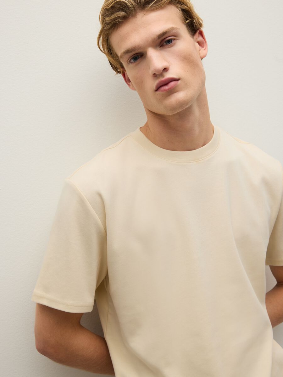 Beige pure cotton regular fit T-shirt_3