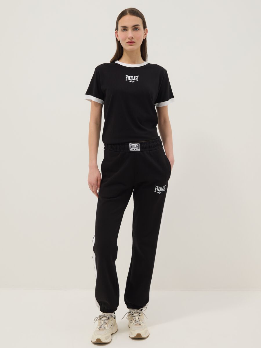 Pantaloni jogger in misto cotone a righe multicolor regular fit con logo_0