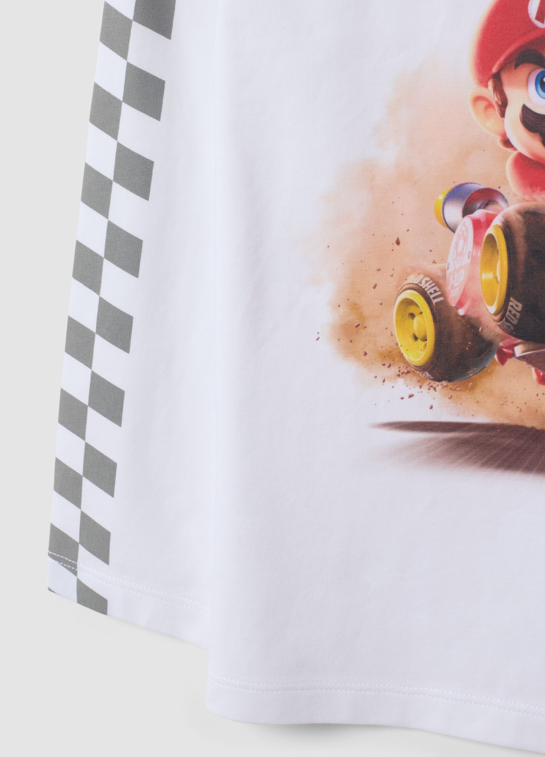 T-shirt bianca in cotone elasticizzato con stampa Mario Kart