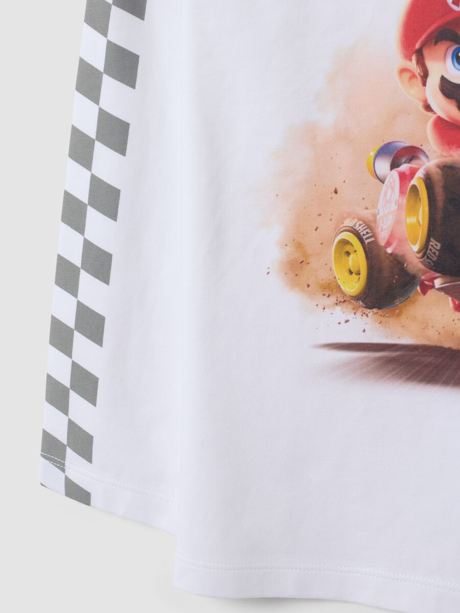 T-shirt bianca in cotone elasticizzato con stampa Mario Kart_3