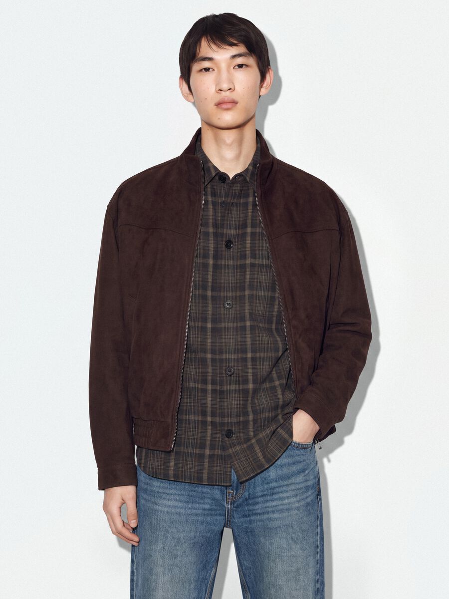 Brown padded cropped jacket with zip, oversized fit_0