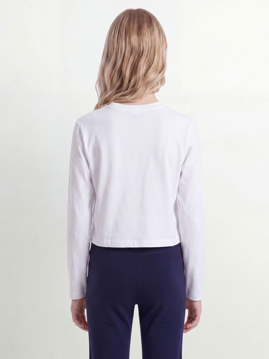 T-shirt bianca in puro cotone con collo a costine per ragazza_3