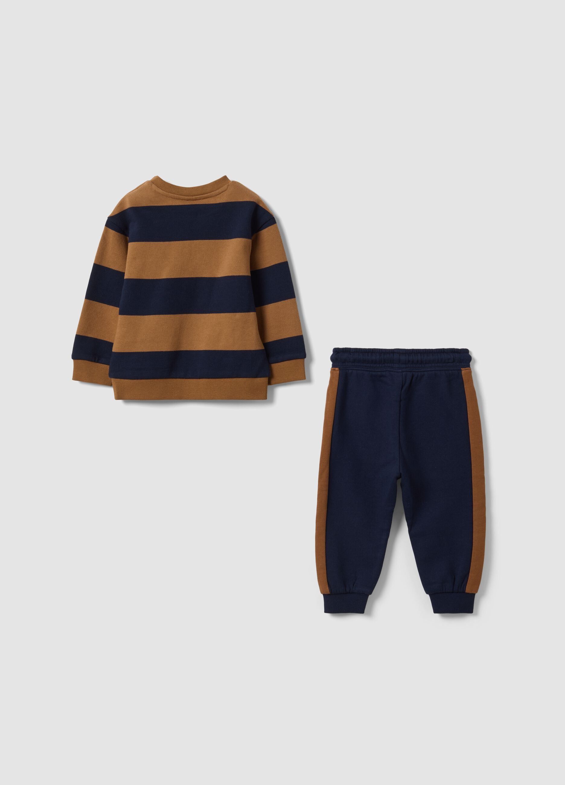 Blue organic cotton crew-neck set with embroidery for baby boy