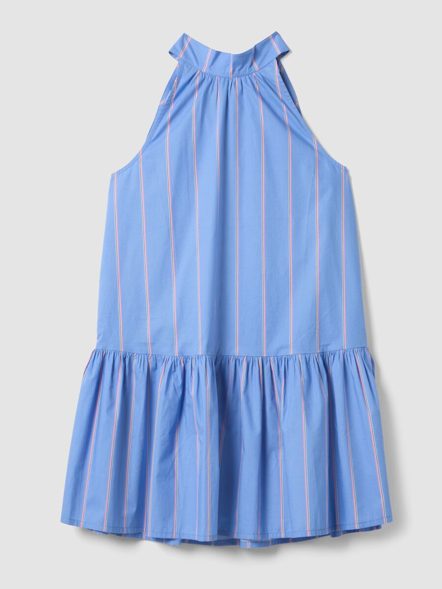 Vestito azzurro in puro cotone con collo alto_4
