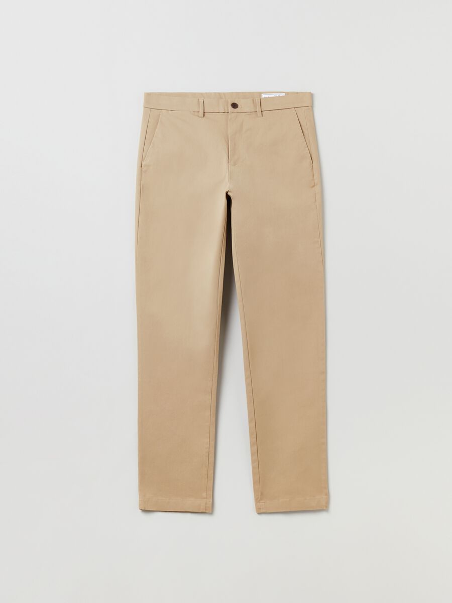 Pantaloni straight fit in cotone stretch_1