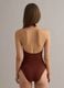 Costume intero marrone in tessuto elasticizzato con lacci al collo_2