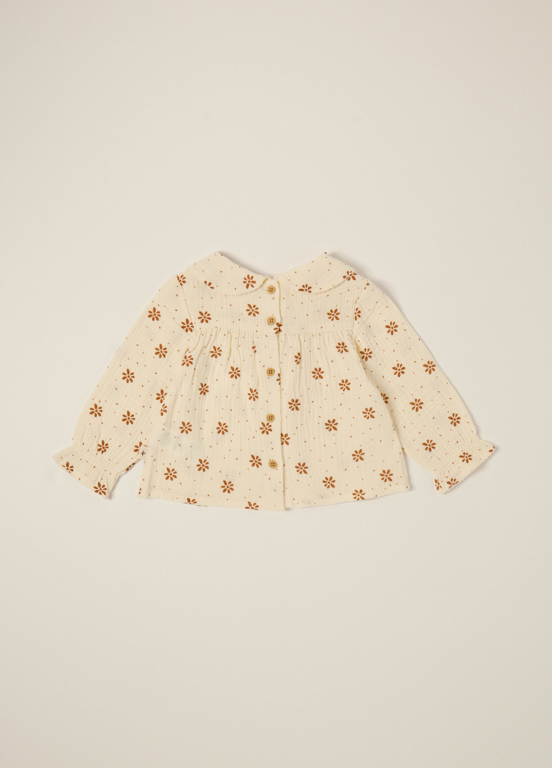 Long Sleeve Beige Shirt with Decorative Collar