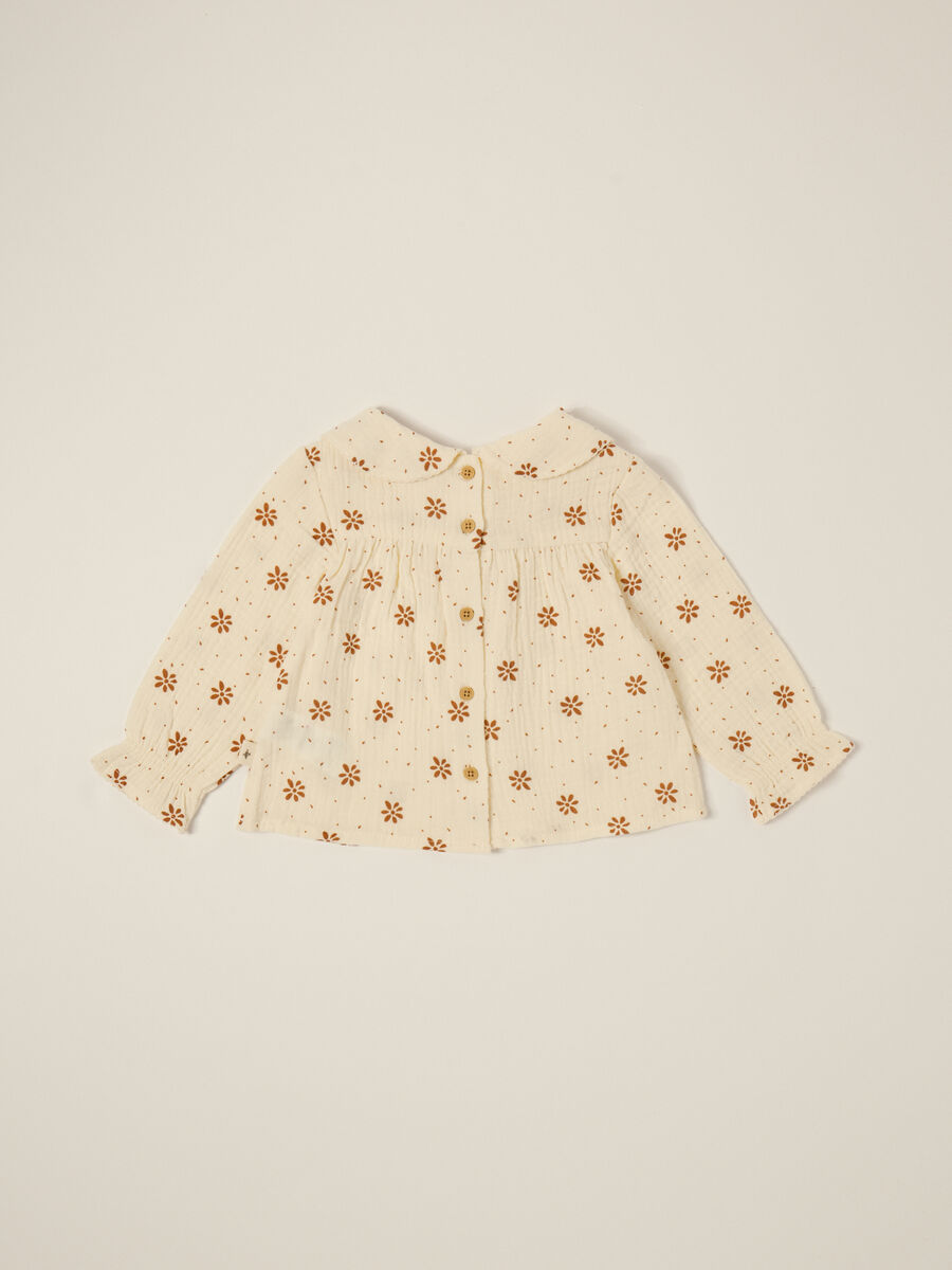 Long Sleeve Beige Shirt with Decorative Collar_1