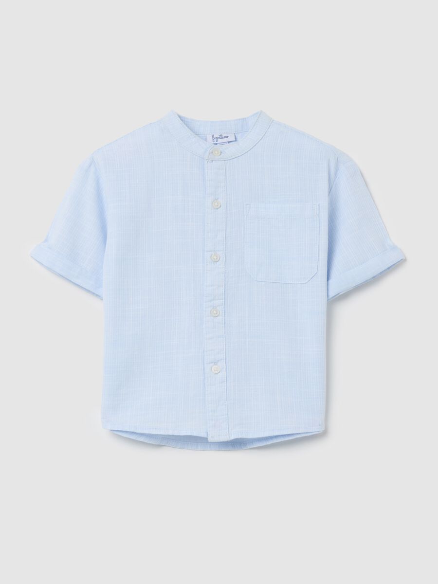 Cotton shirt with mandarin collar and pocket_0