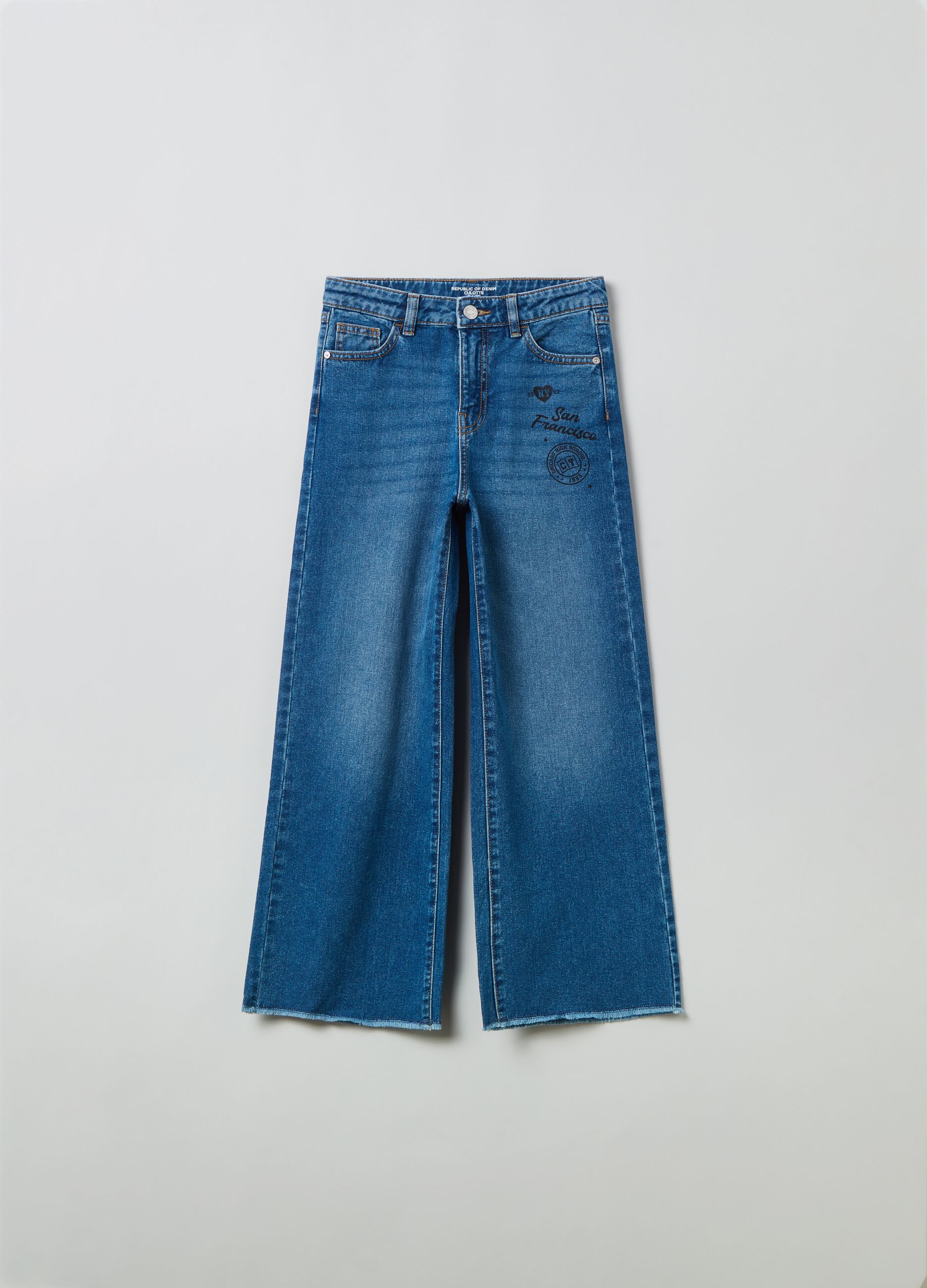 Jeans culotte con stampa lettering