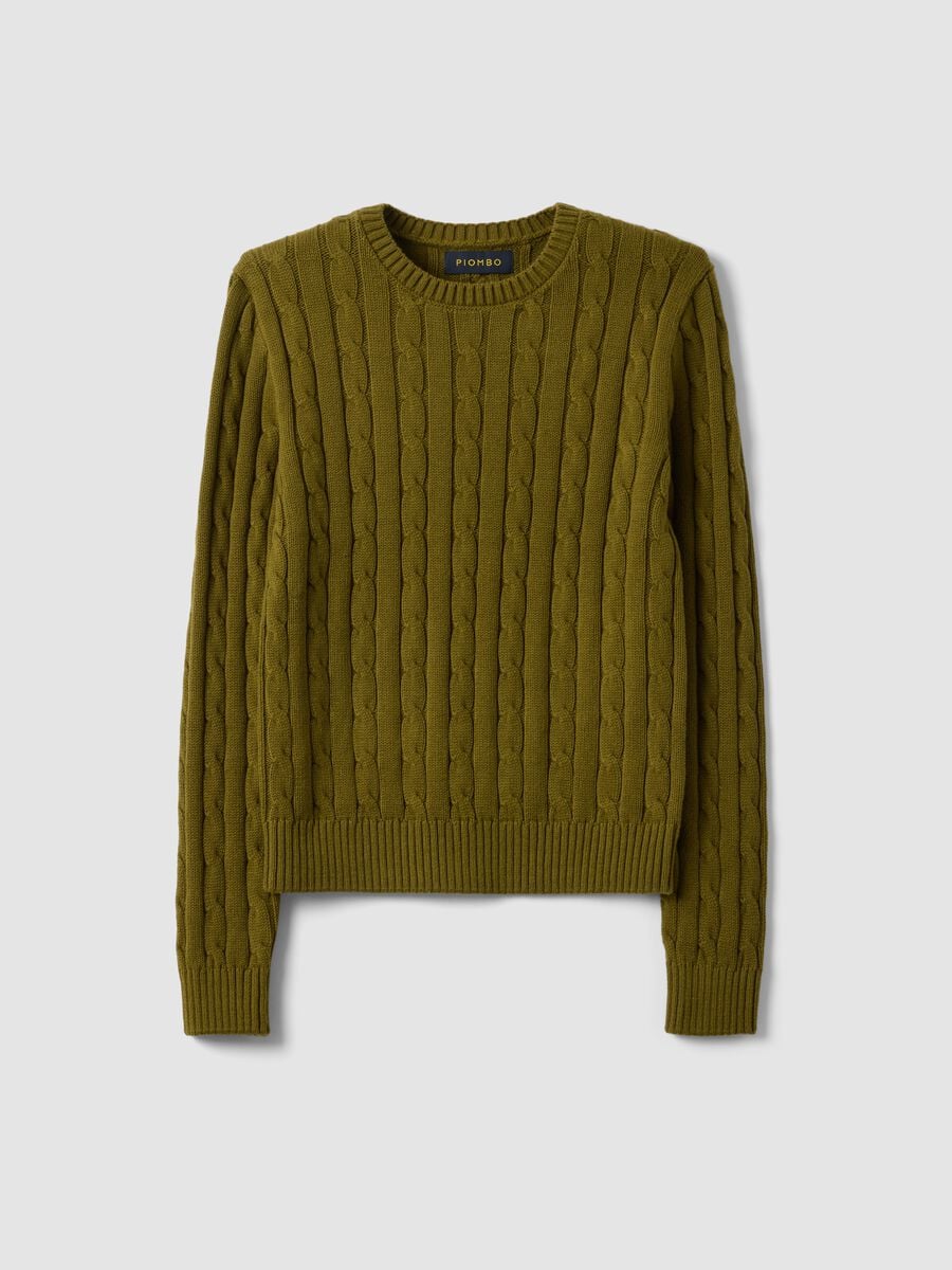 Maglia verde in puro cotone a trecce con girocollo_0