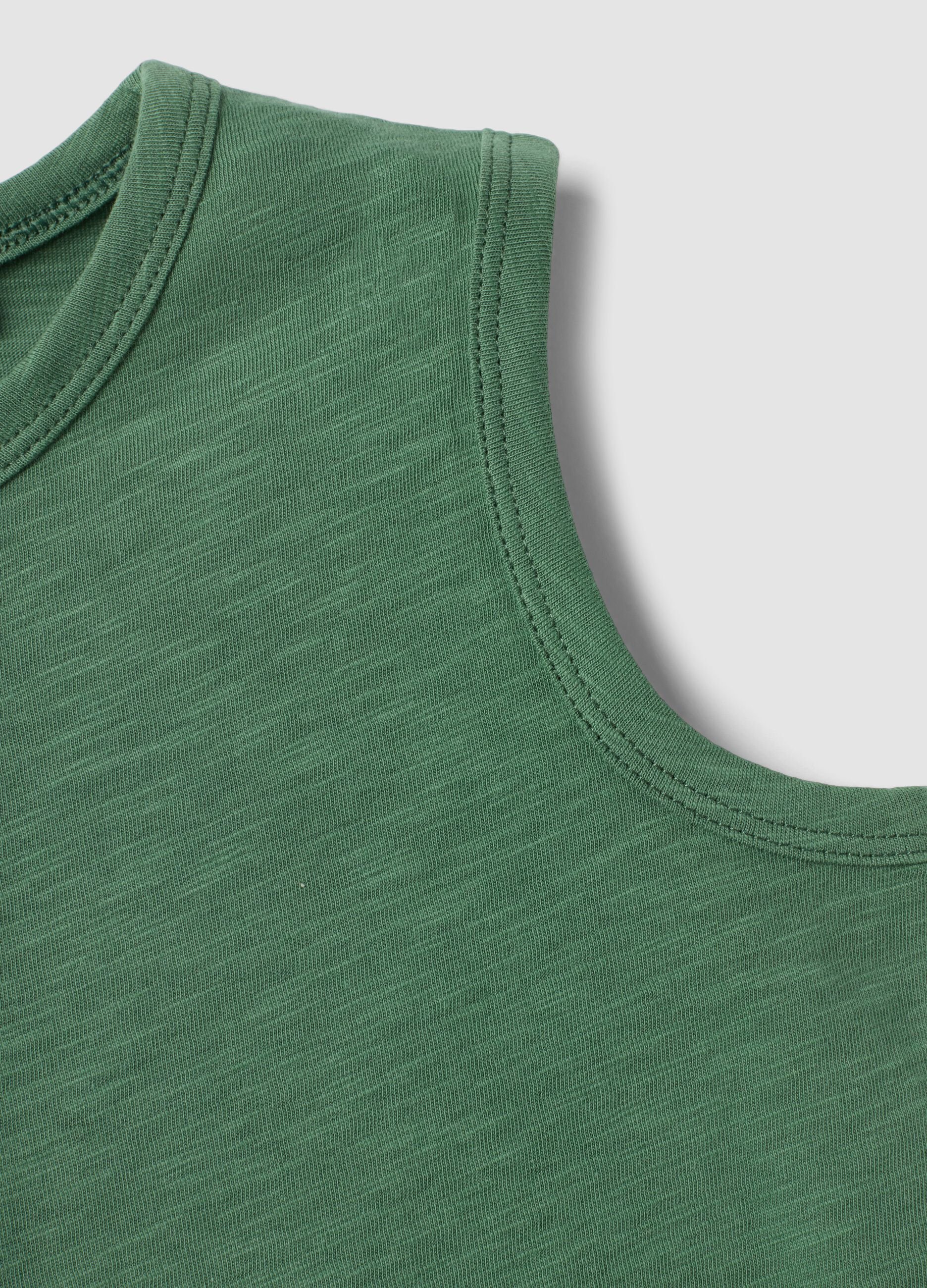 Green pure cotton vest top with buttons