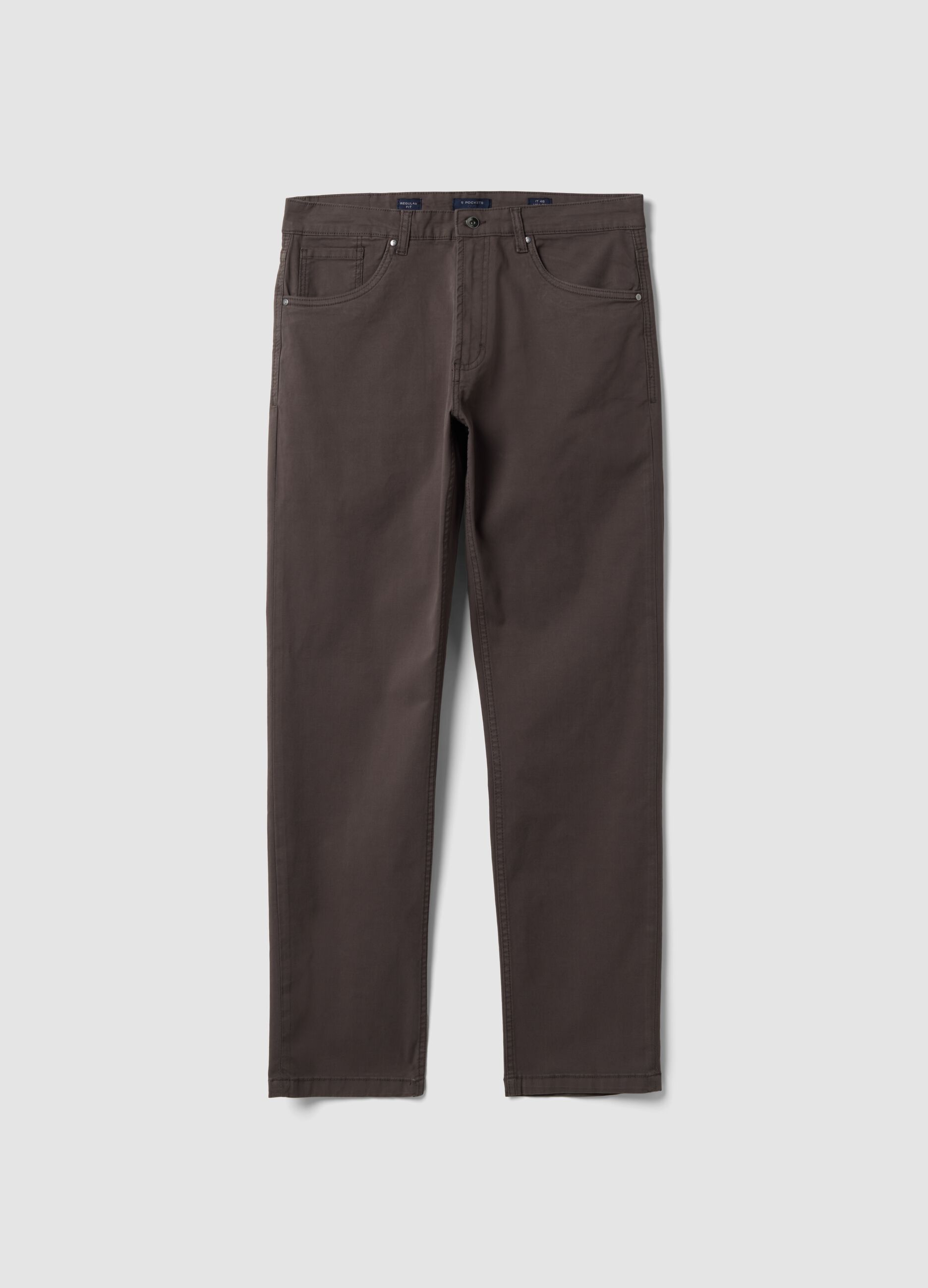 Brown regular-fit stretch cotton twill trousers