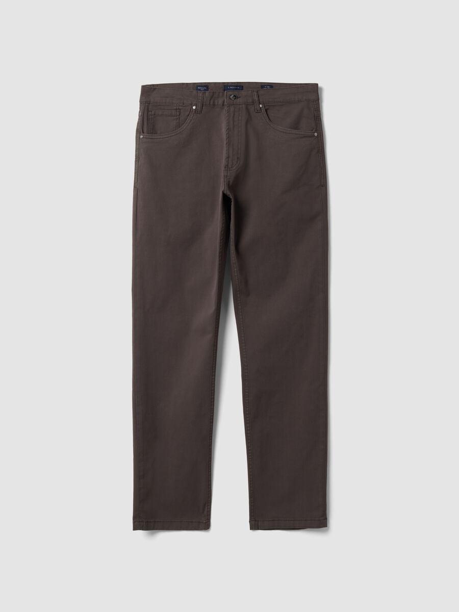 Pantaloni marroni in twill di cotone elasticizzato regular fit_0