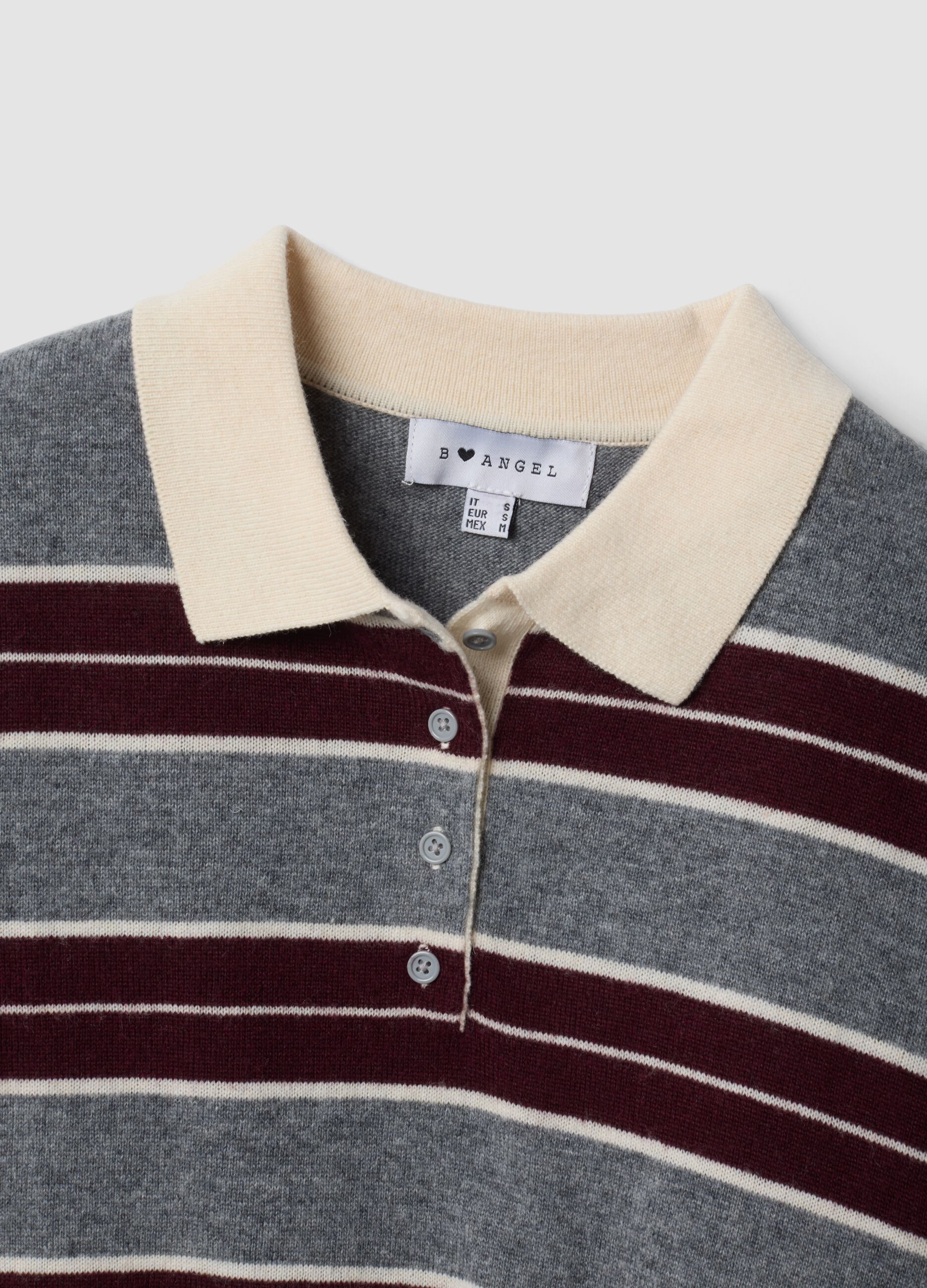 Maglia grigia in misto lana a righe con colletto polo