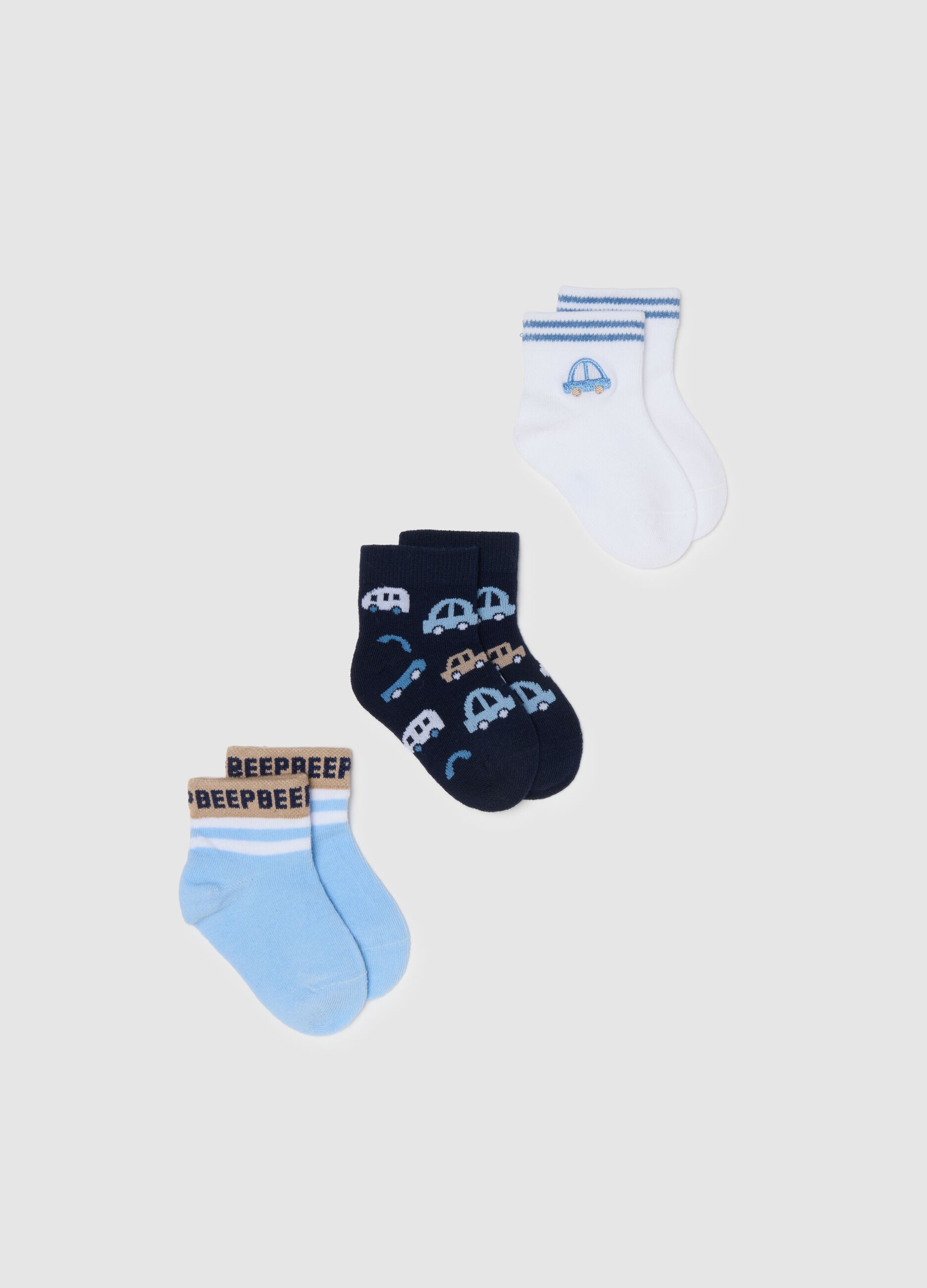 Newborn's multicolour cotton mix sock tripack with car prints
