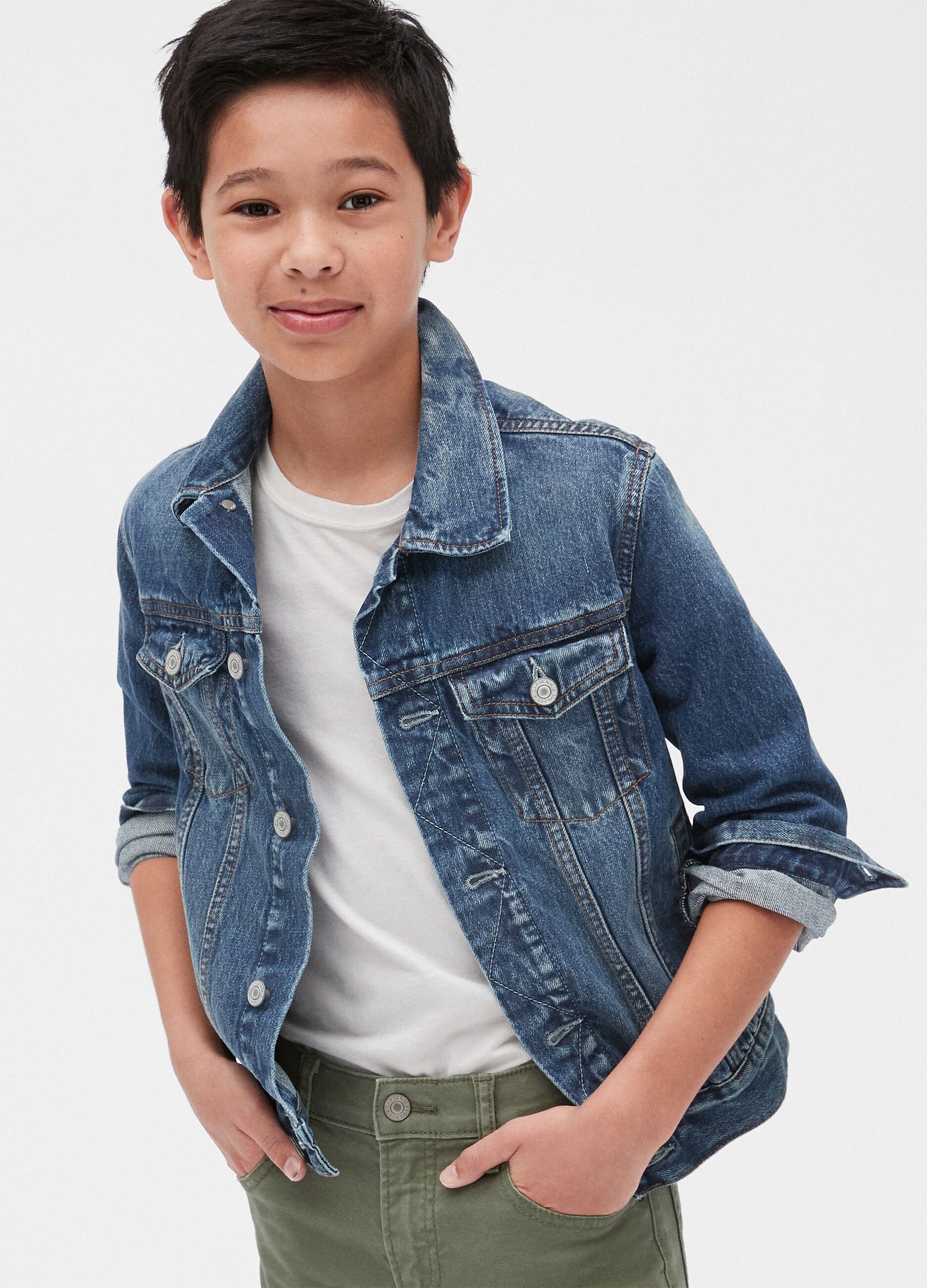 Giacca corta in denim acid wash_0
