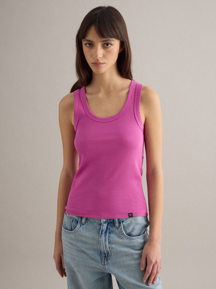 Tank top in cotone elasticizzato rosa regular fit_1