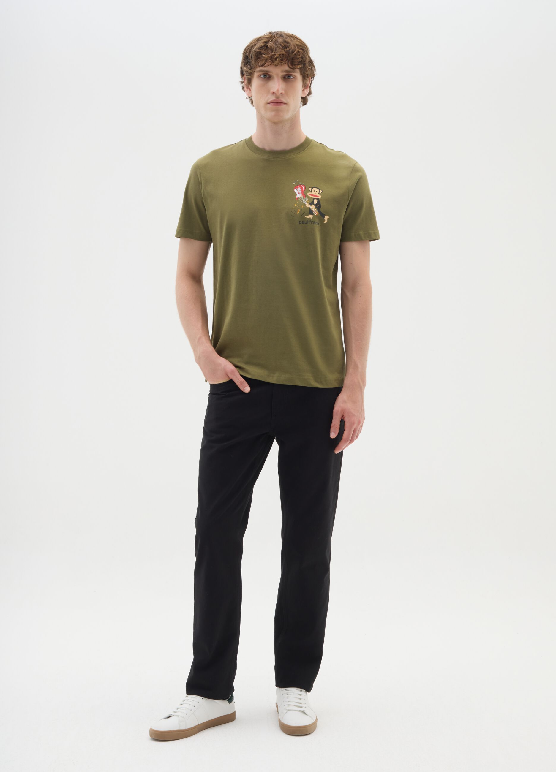 Green crew neck short sleeve t-shirt in pure cotton regular fit