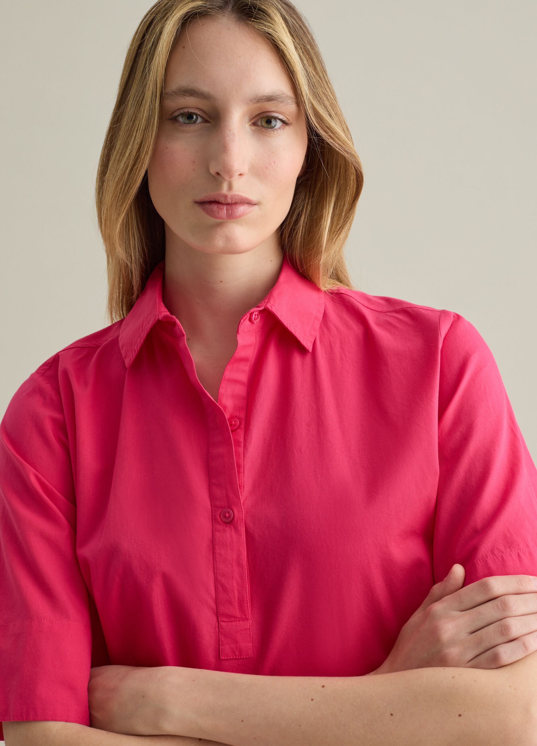 Pink shirt dress in poplin