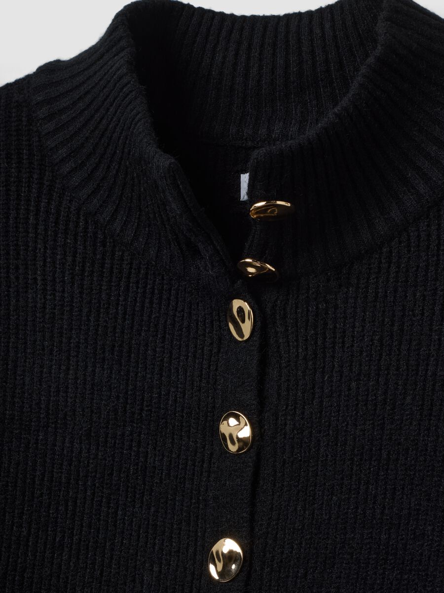 Black ribbed viscose-blend cardigan, regular fit_1