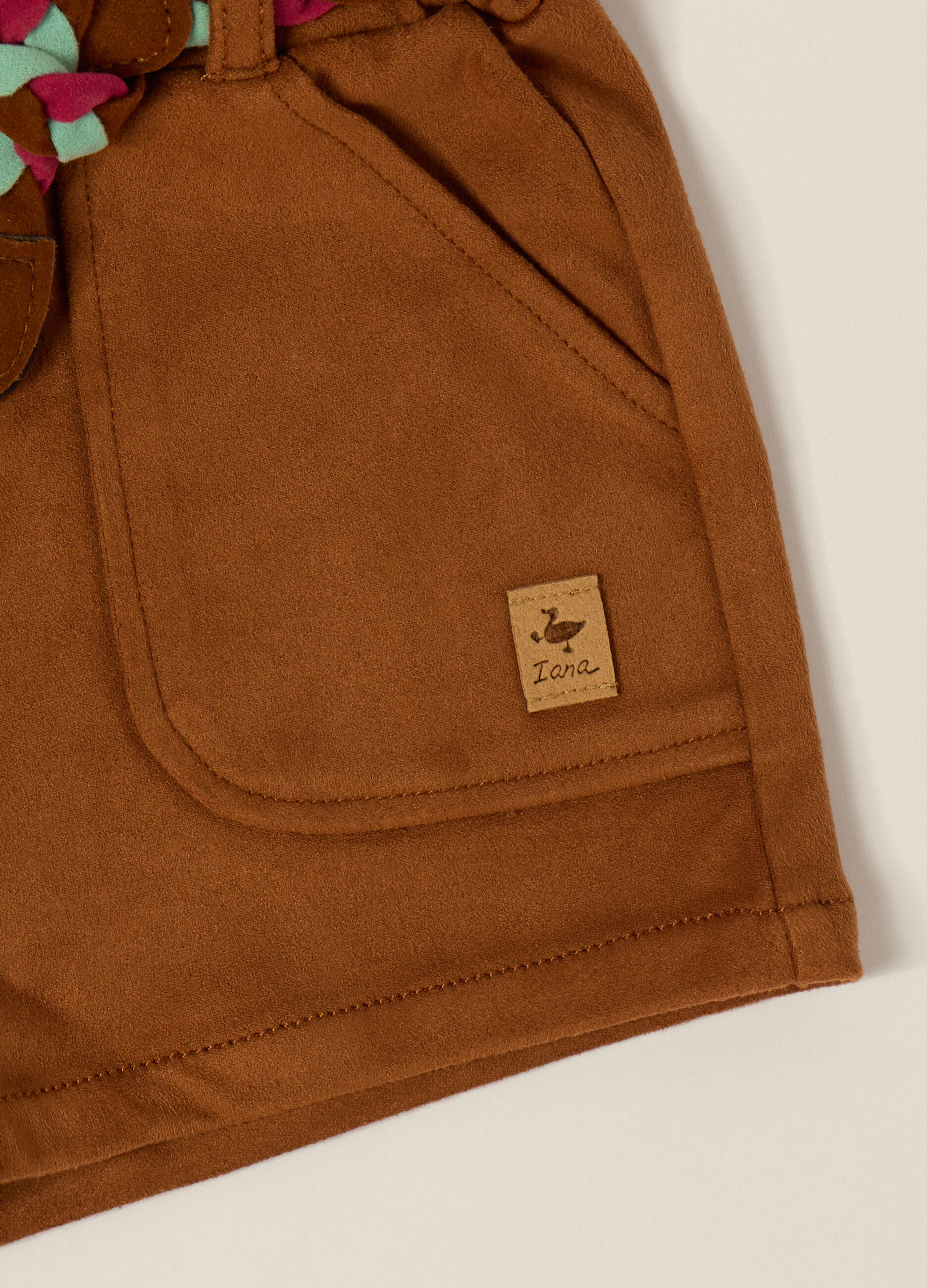 Brown shorts with braided belt for girls