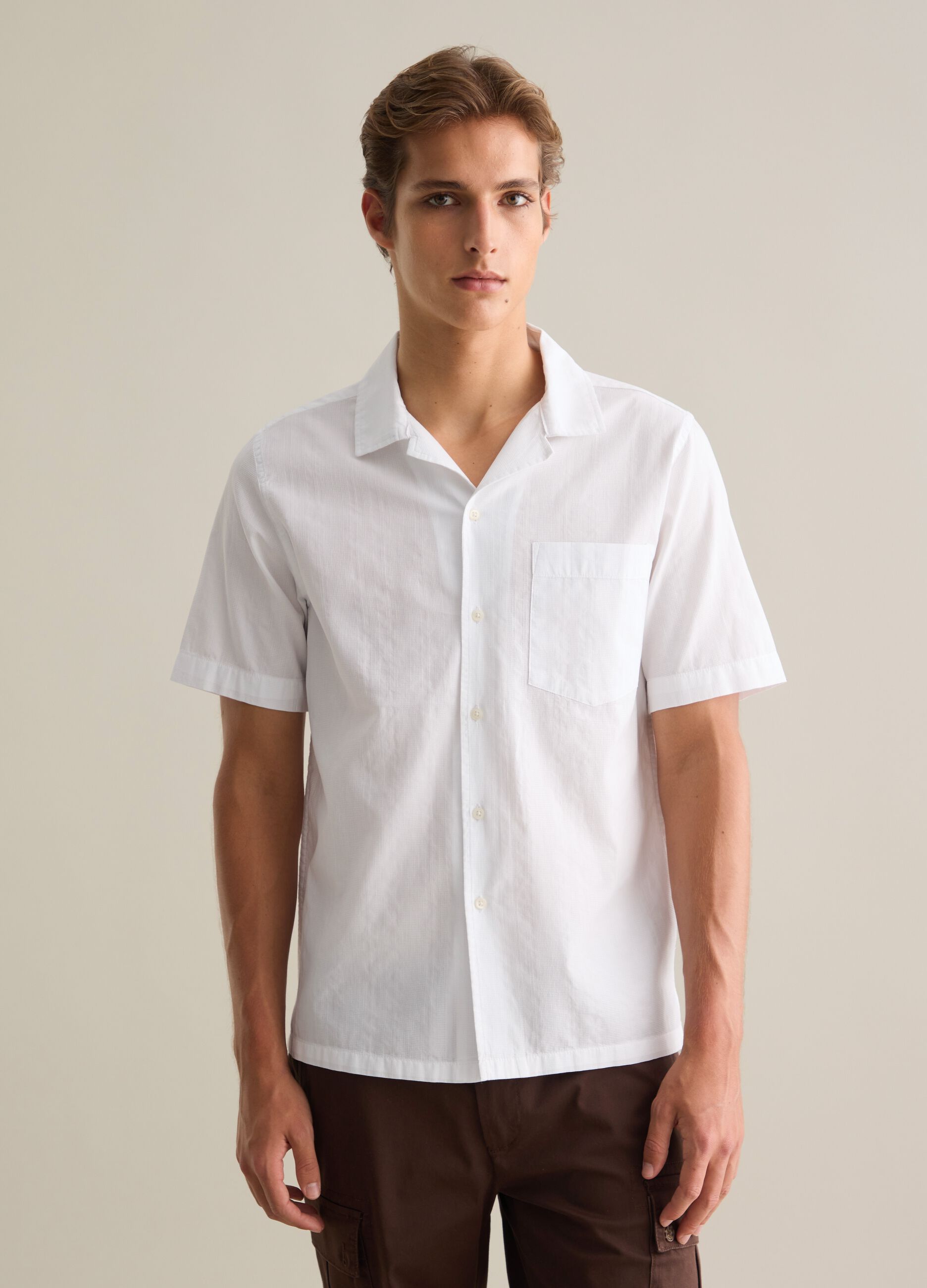 Men's White Pure Cotton Regular Fit Shirt with Pocket