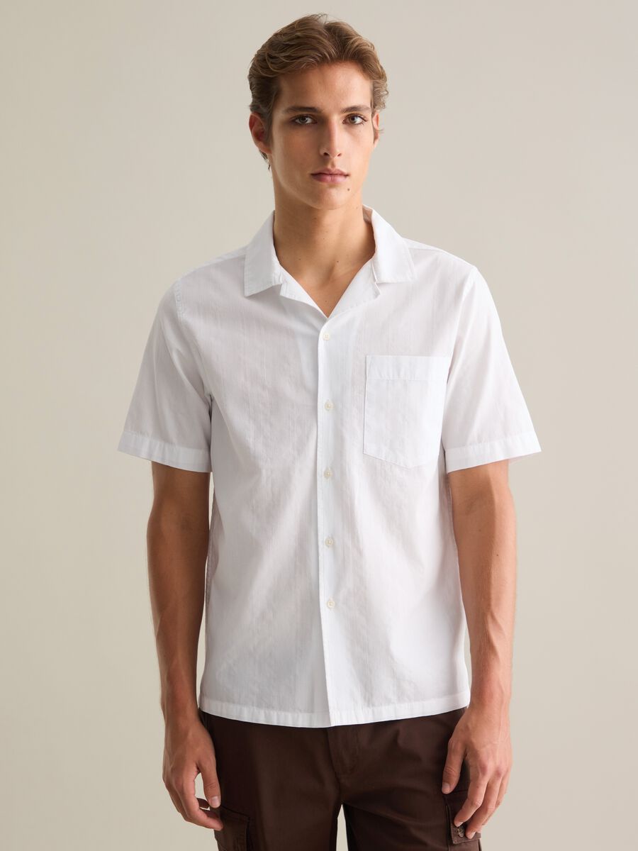 Men's White Pure Cotton Regular Fit Shirt with Pocket_0