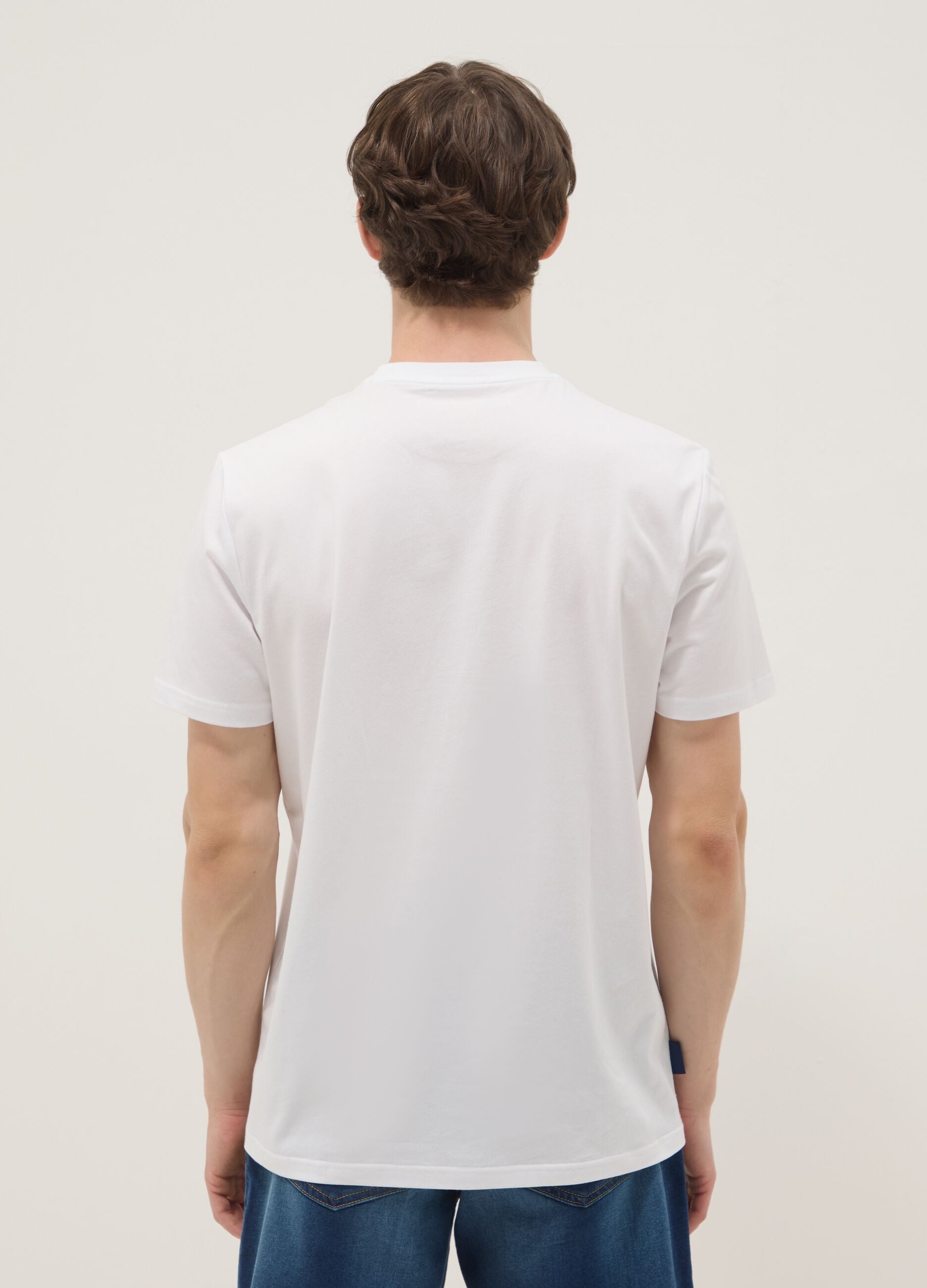 White pure cotton T-shirt with print, regular fit