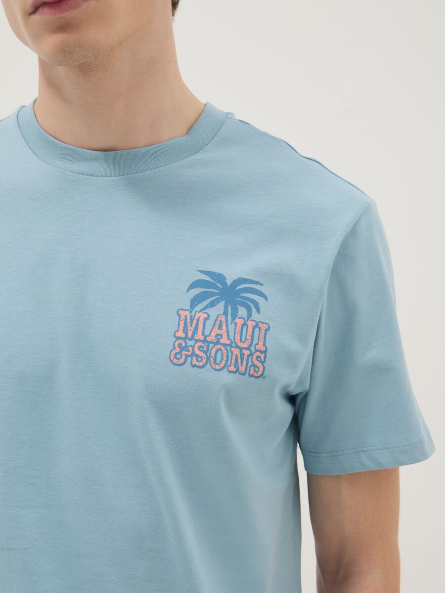 T-shirt azzurra a maniche corte in puro cotone con stampa relaxed fit_3