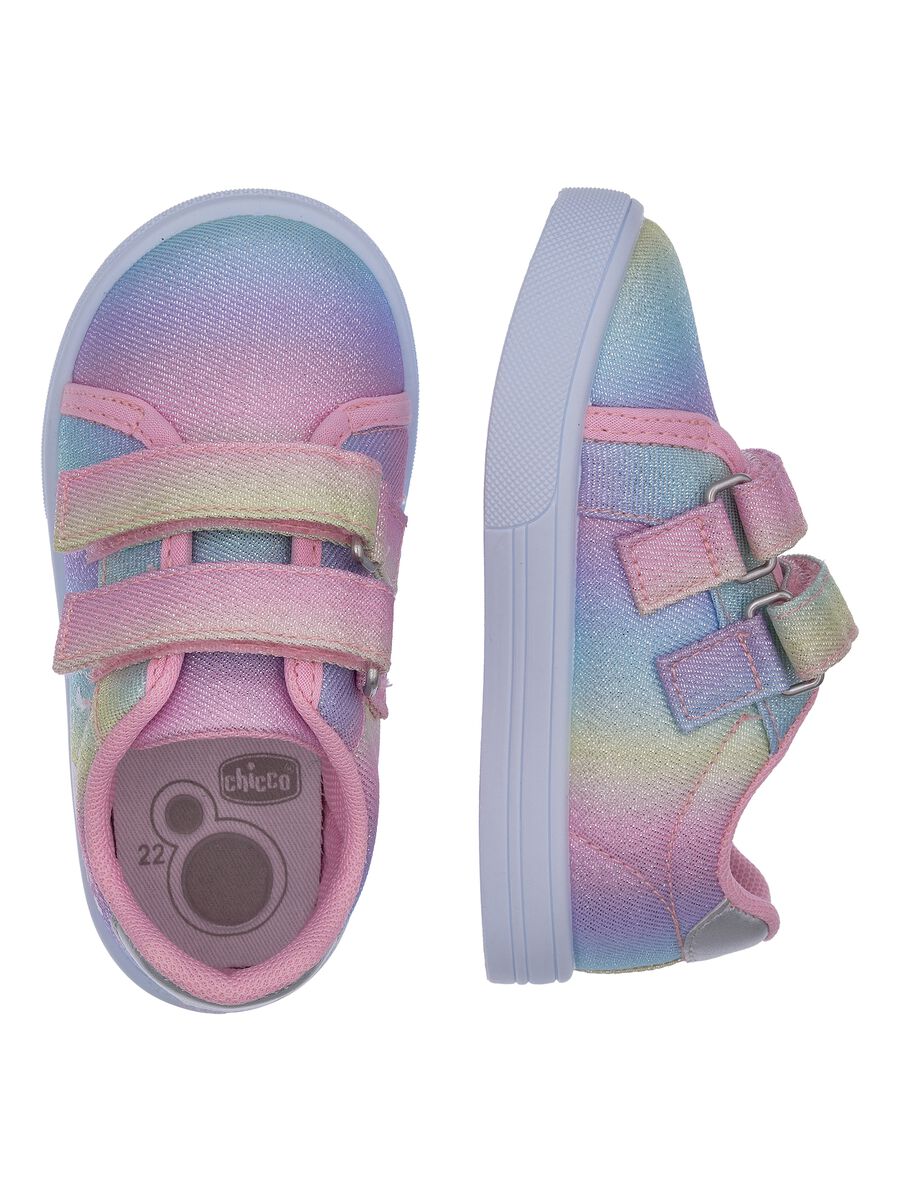 Sneakers multicolor da bambina con chiusura a strappo e motivo a cuori_1