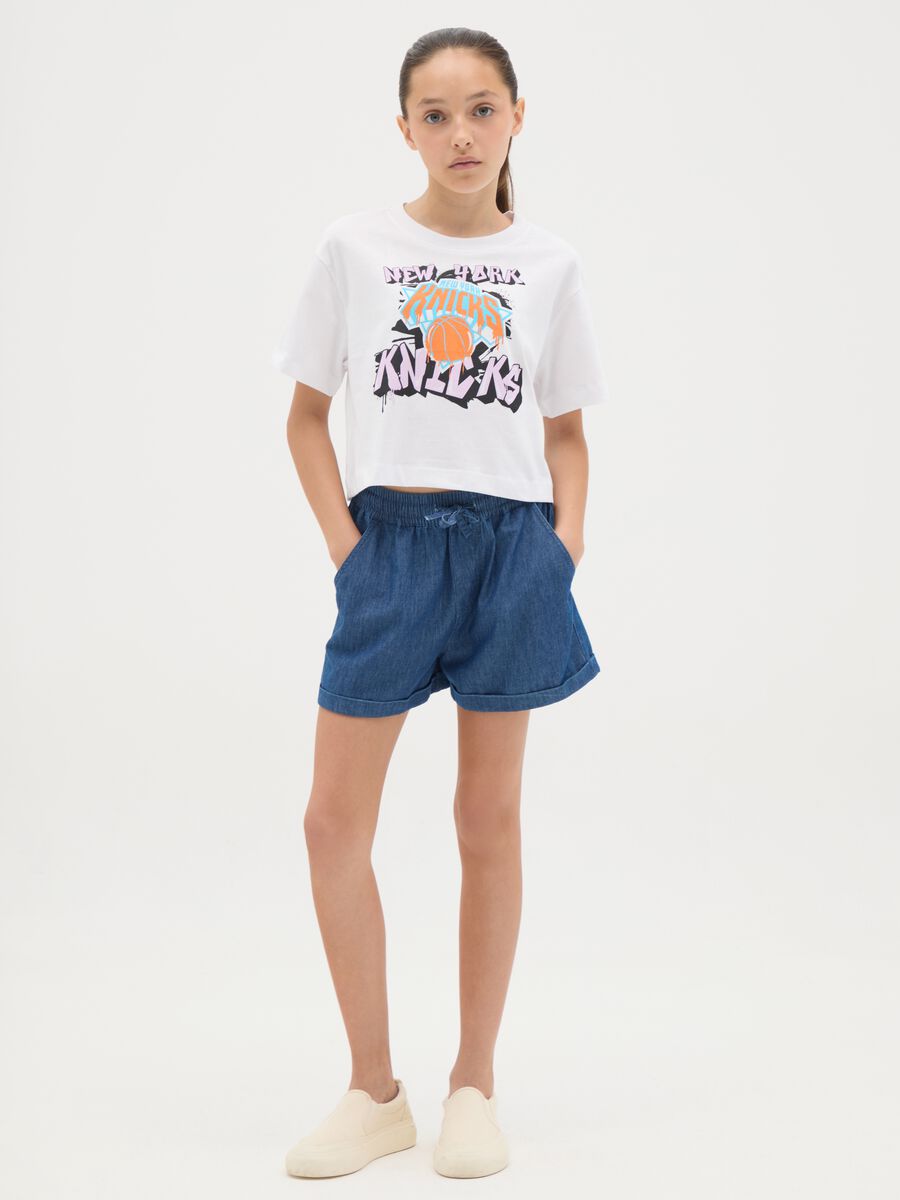 Shorts da ragazza in puro cotone denim regular fit_1