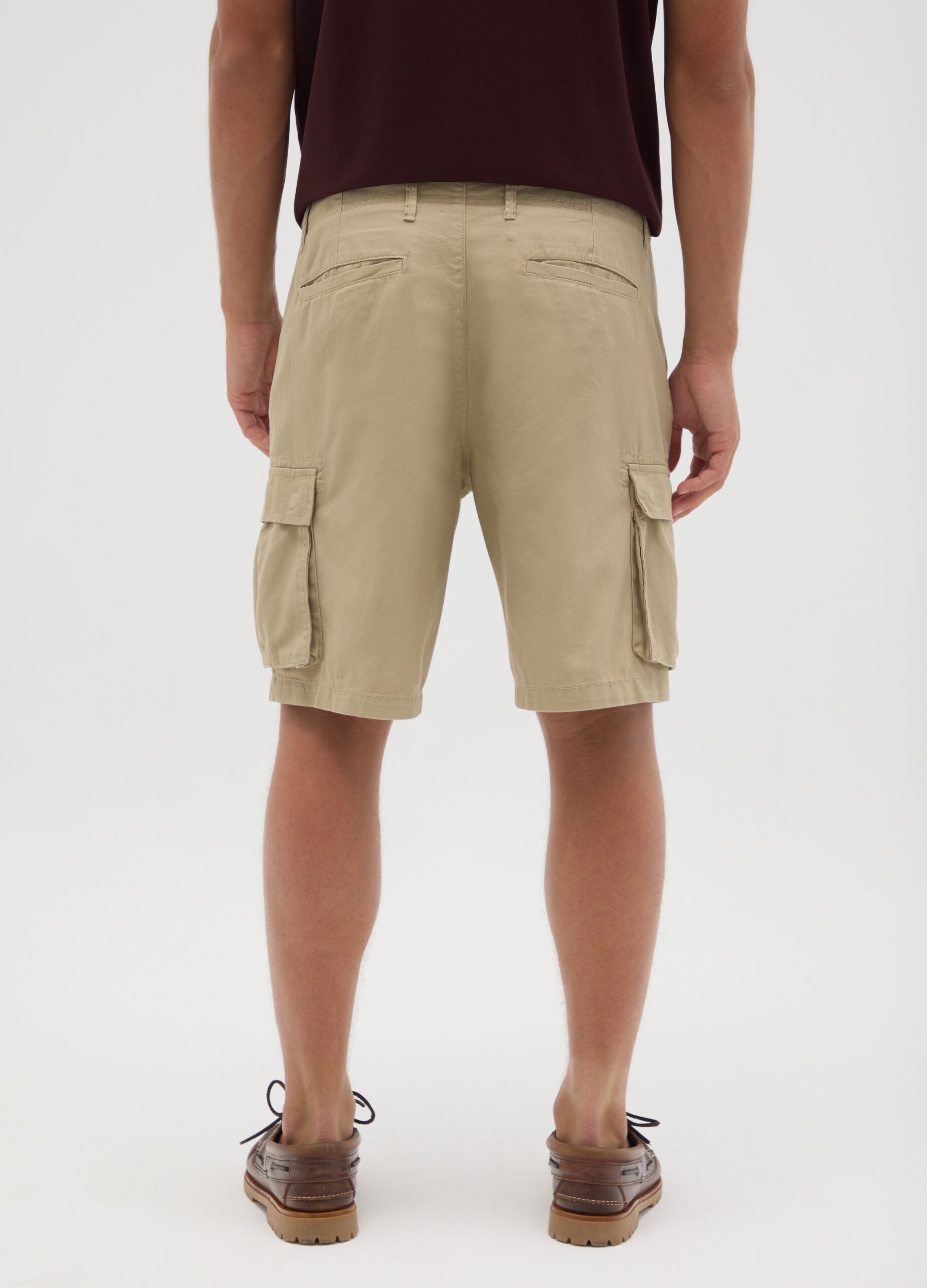 Men's beige regular fit pure cotton Bermuda shorts