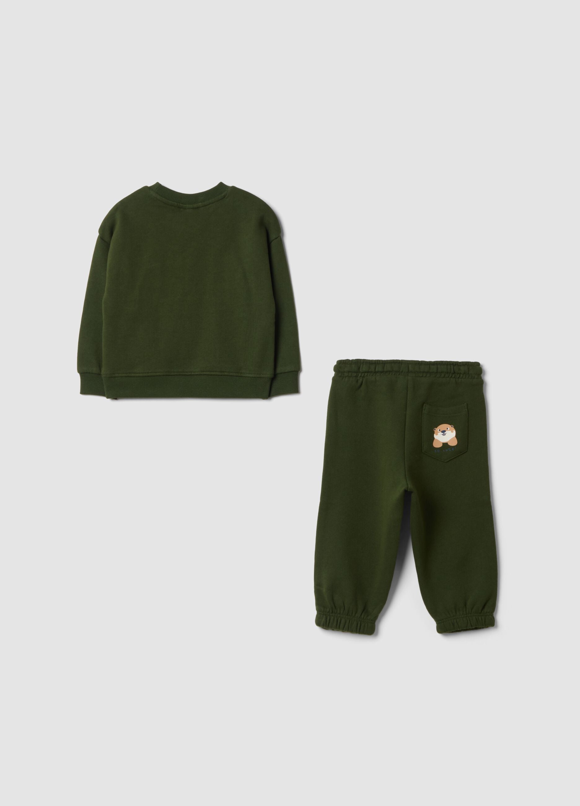 Completo jogging verde in puro cotone con stampa animaletto over fit