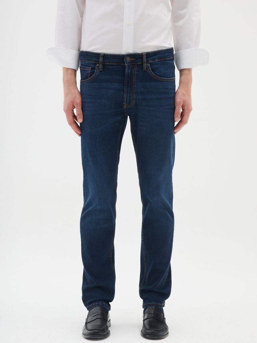 Blue slim fit denim trousers_1