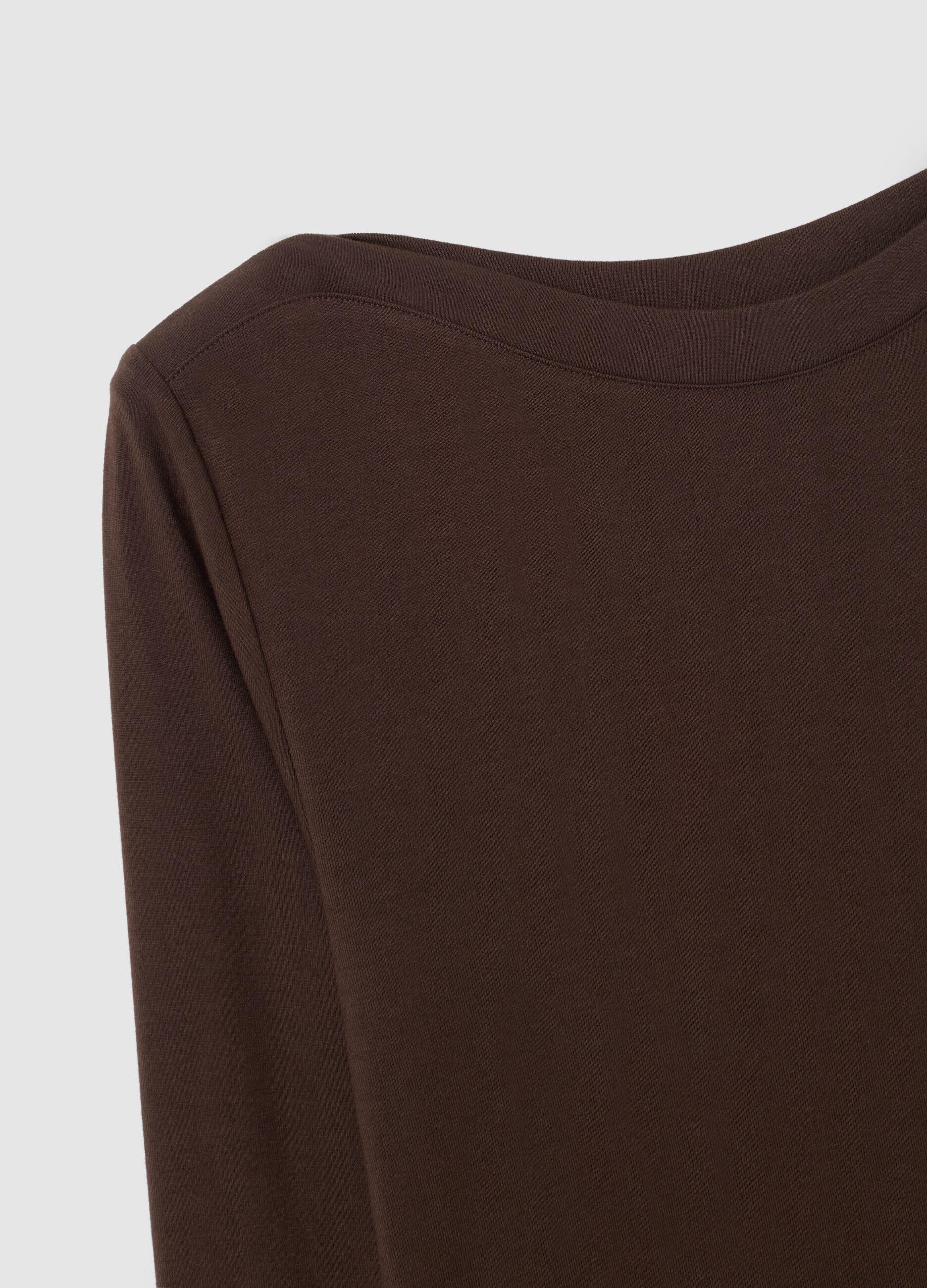 Brown stretch viscose T-shirt regular fit