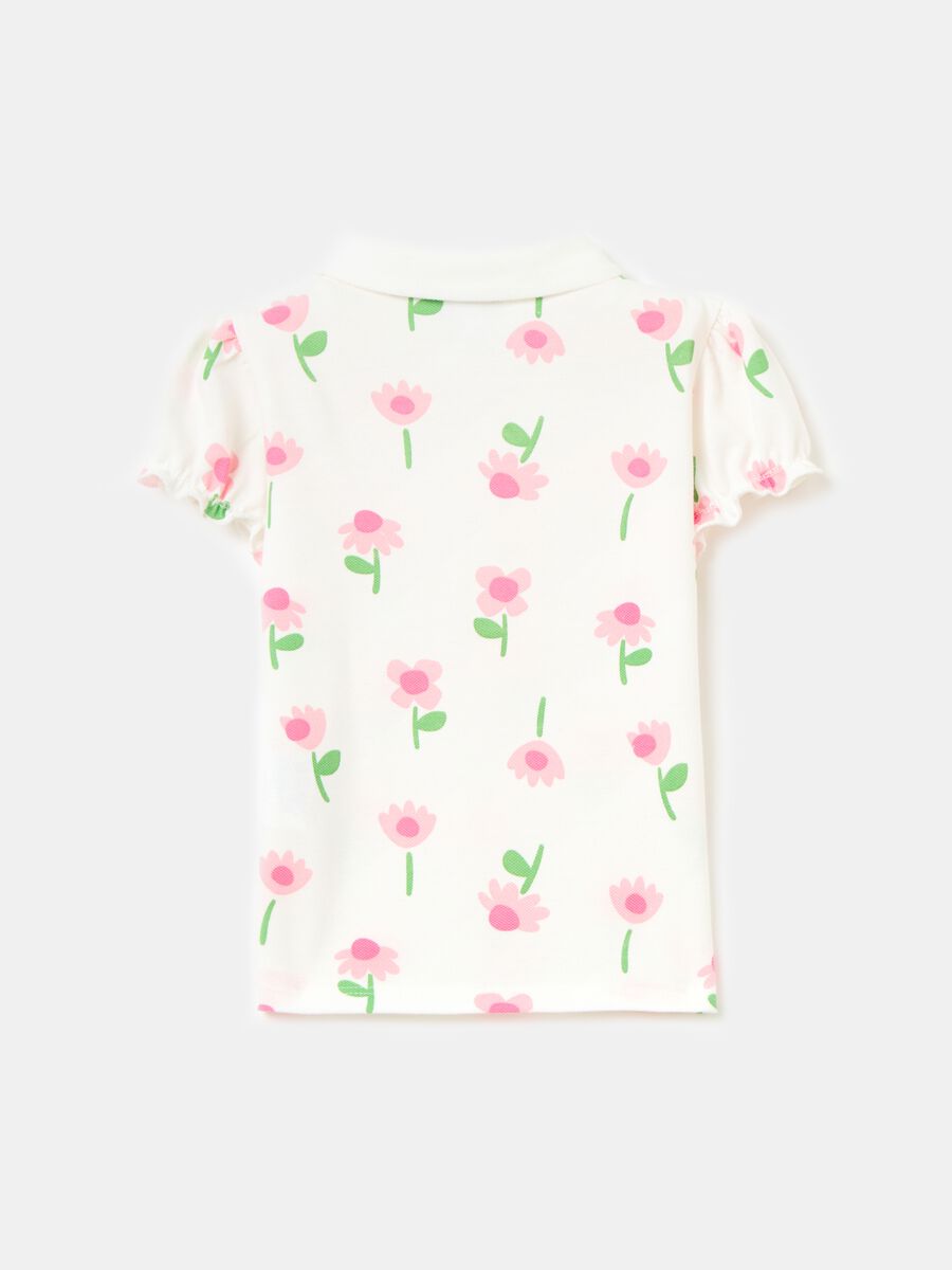 Piquet polo shirt with flowers print_1