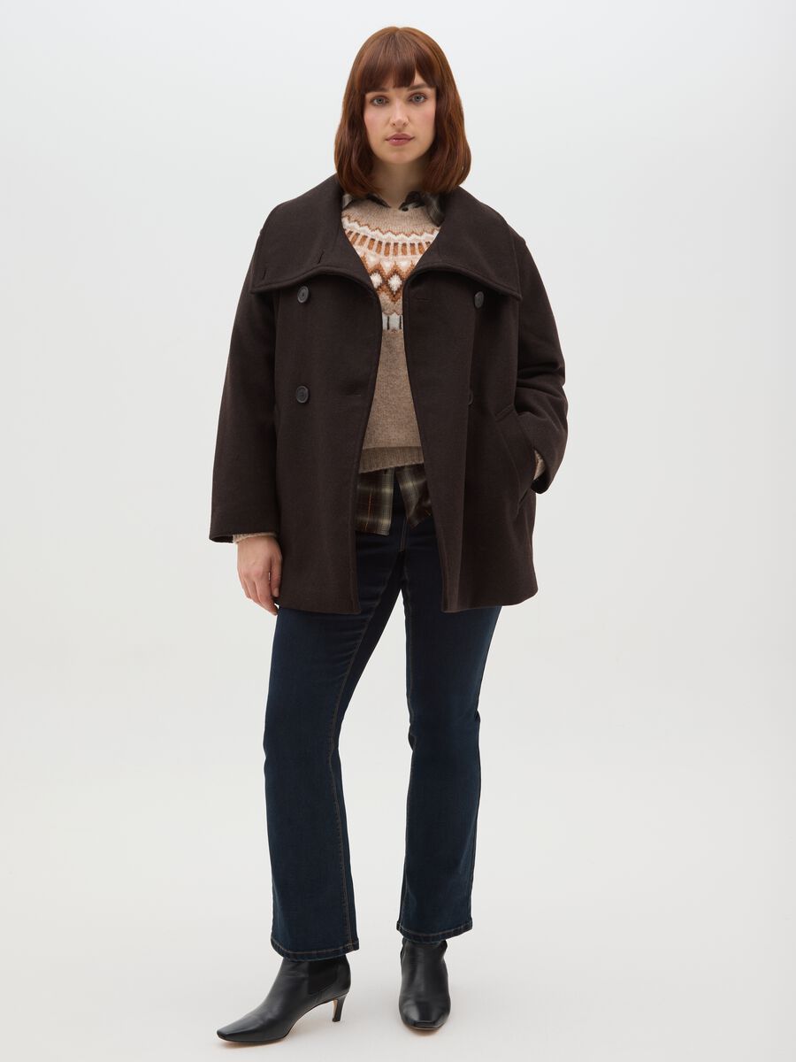 Cappotto curvy marrone regular fit con bottoni_1