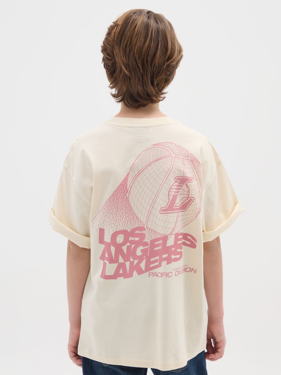 Children's beige pure cotton T-shirt regular fit with Los Angeles Lakers logo_1