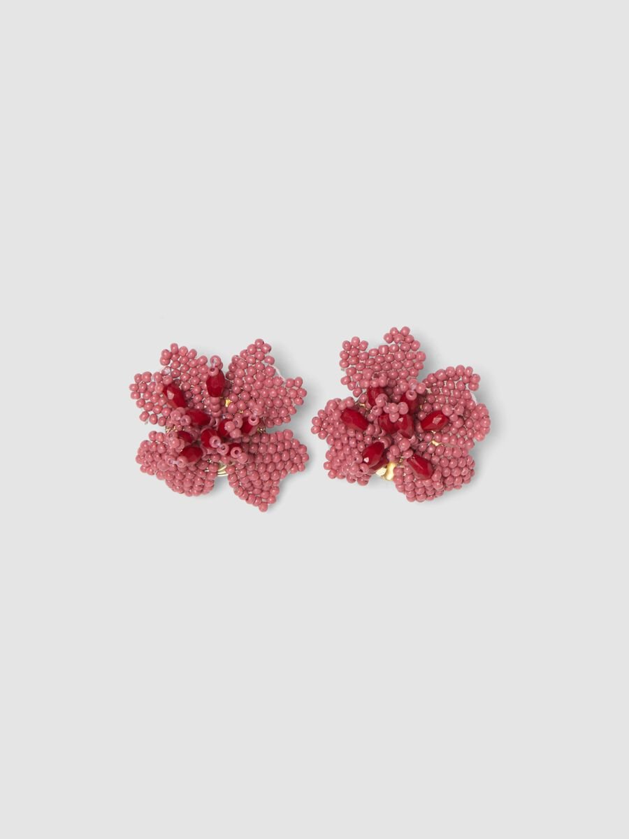 Pink and Red Earrings with Flower-Shaped Glass Beads_0