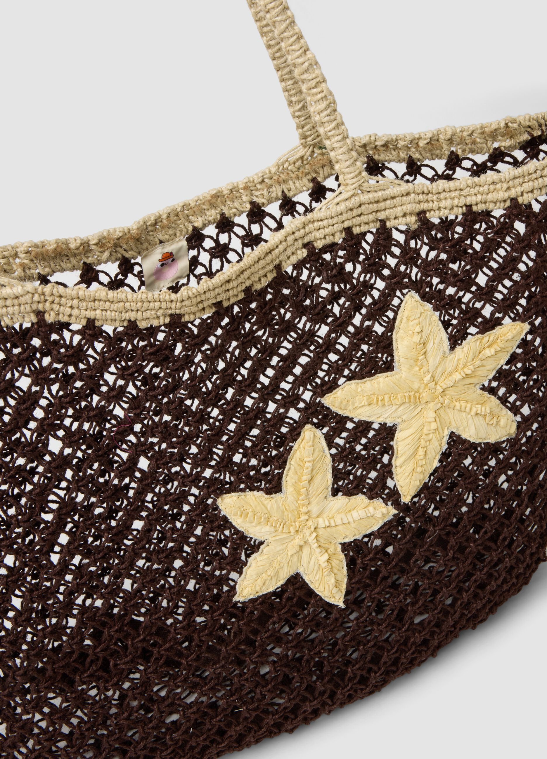 Multicolour open-weave jute-blend beach bag