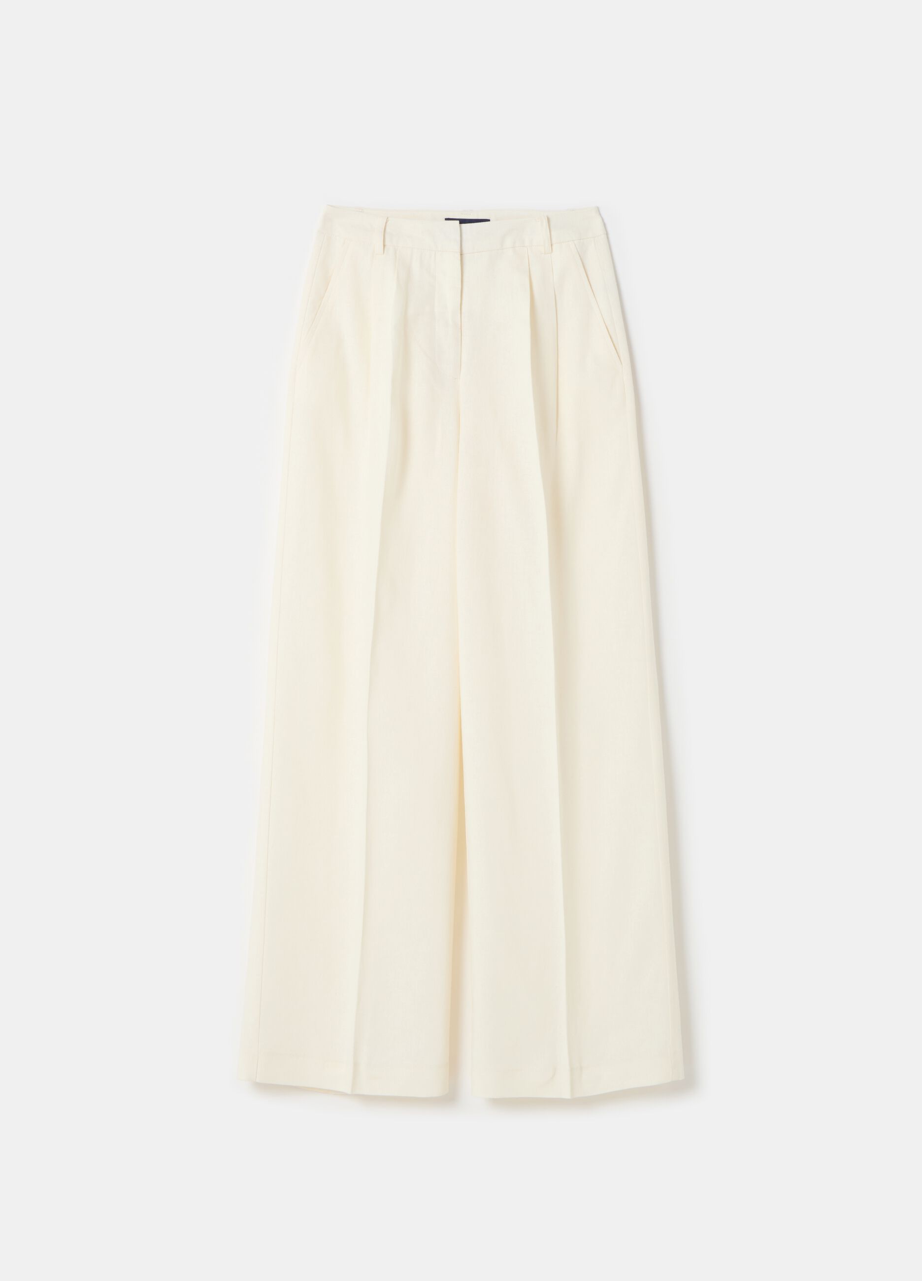 Pantaloni ampi in lino e viscosa PIOMBO